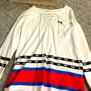 PINK tie front crew neck shirt